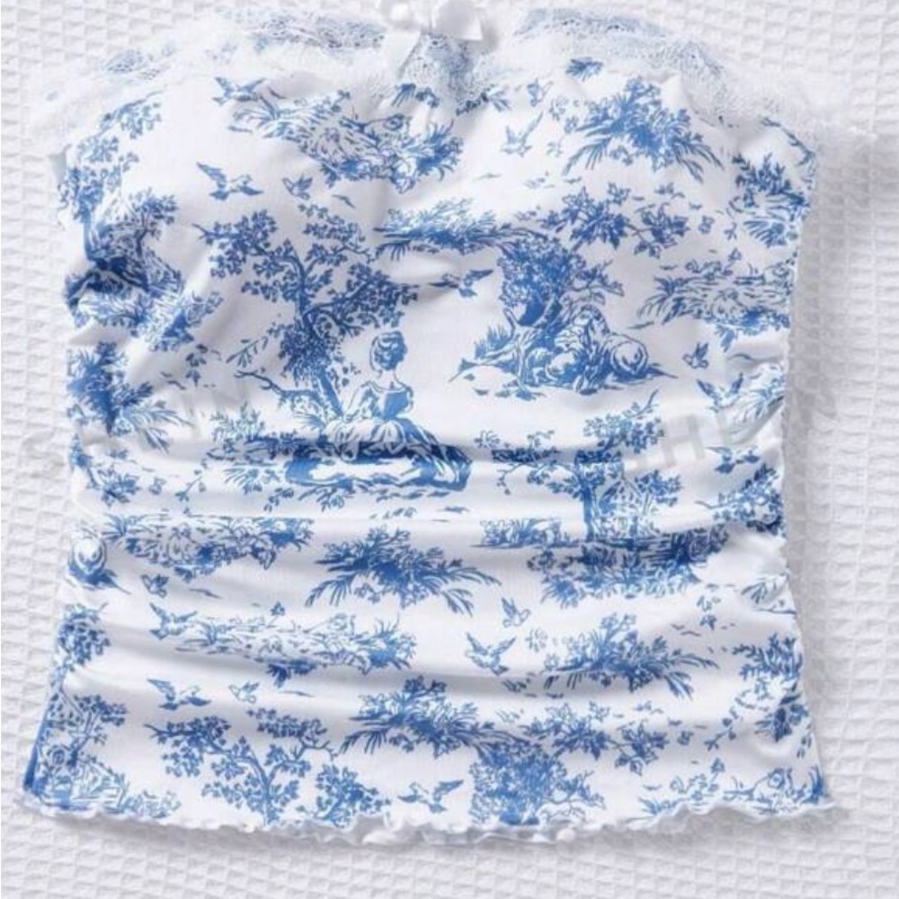 shein blue and white tube top